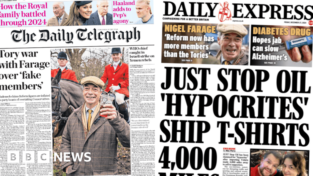 The Papers: ‘Tory war with Farage’ and Just Stop Oil ‘hypocrites’