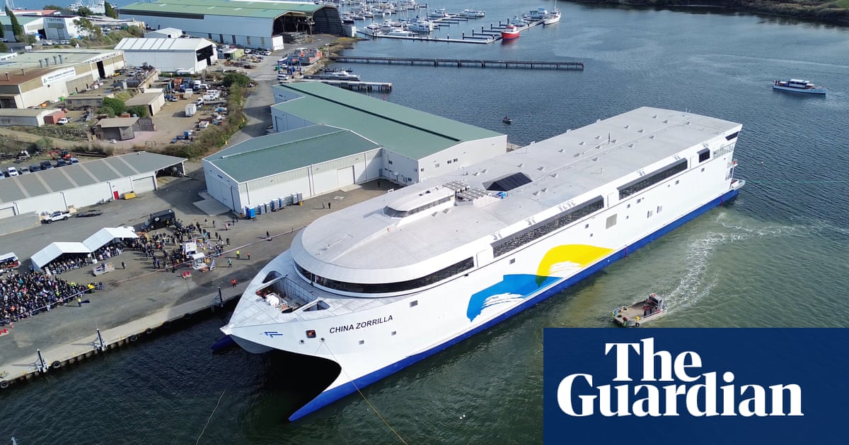 ‘World’s largest’ electric ship measuring 130 metres launched by Tasmanian boatbuilder